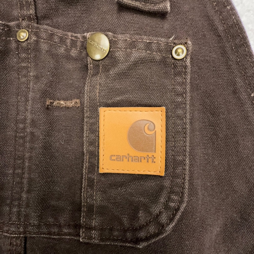 Carhartt R27 DKB Quilt Lined Sandstone Bib Overalls Dark Brown 32 x 30 Mens - Picture 8 of 13